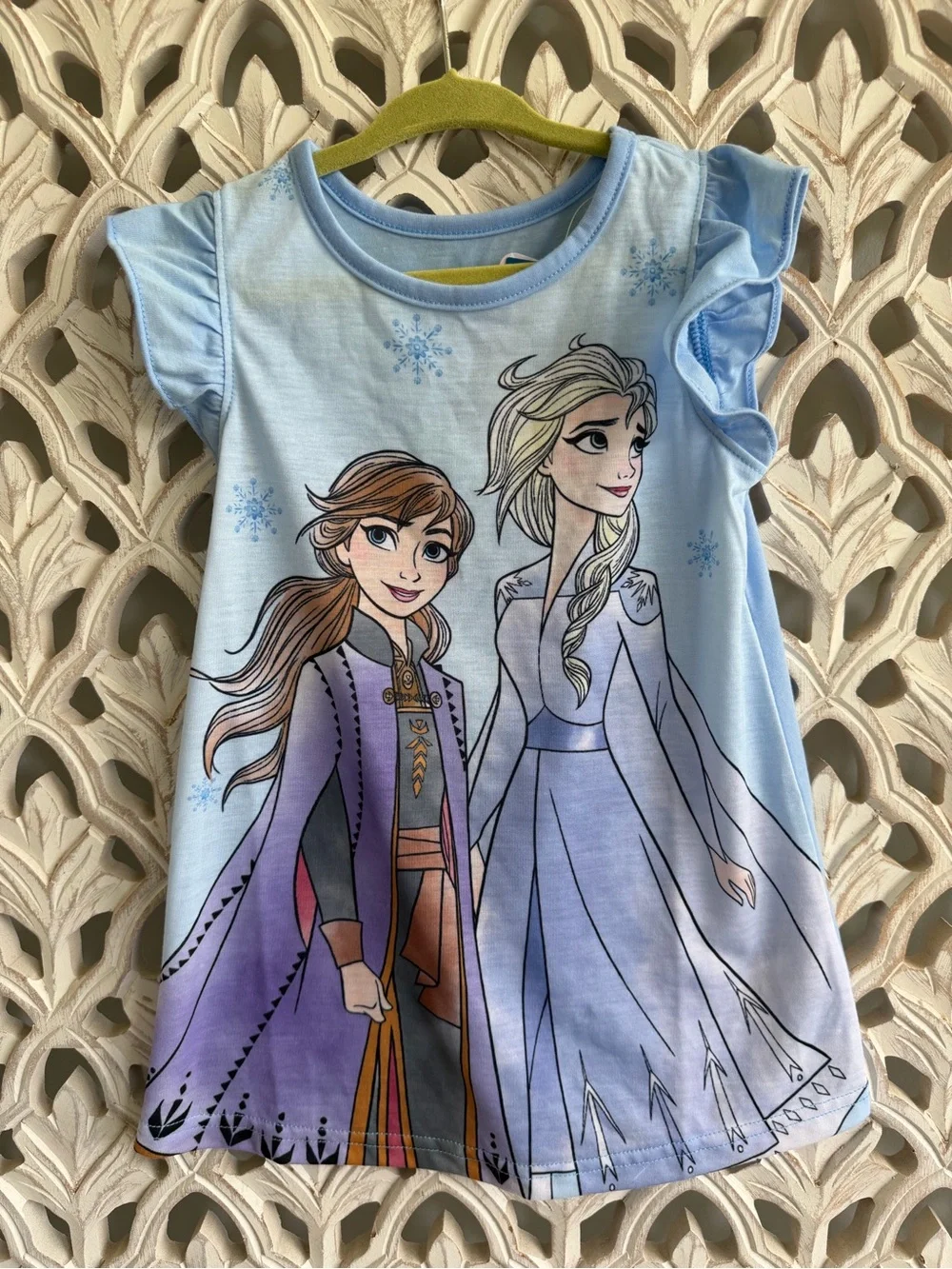 NWT Disney Frozen Anna and Elsa Blue Snowflake Flutter Sleeve Nightgown, 2T